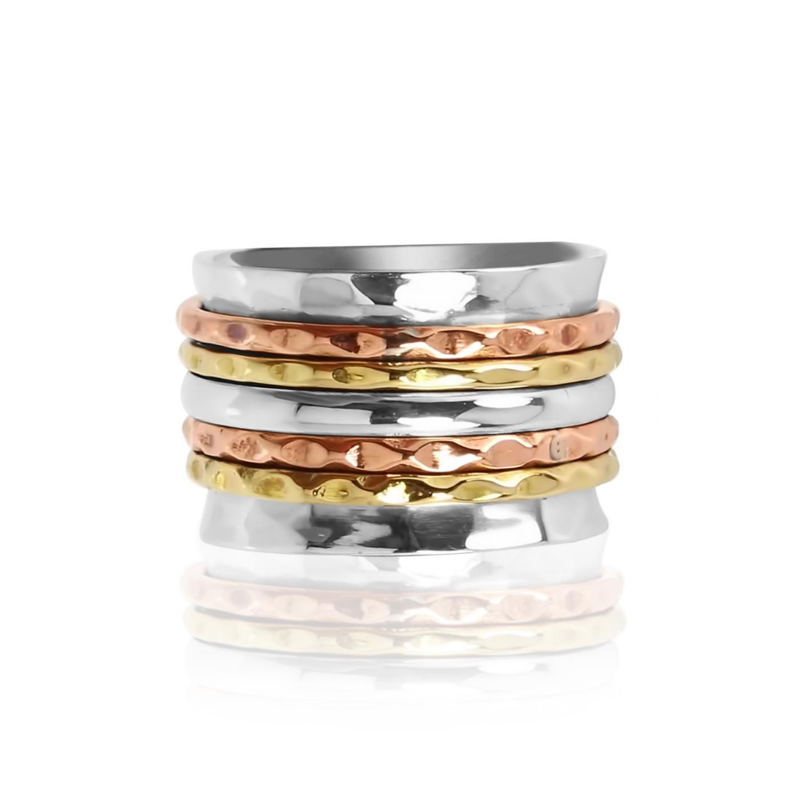 Three Tone Hammered Spinner Ring-Rings-NEVANNA