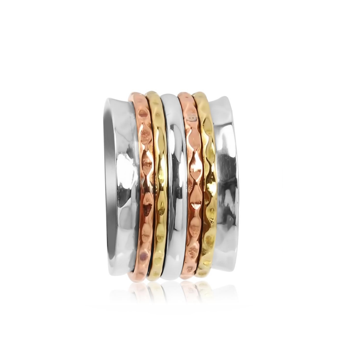 Three Tone Hammered Spinner Ring-Rings-NEVANNA