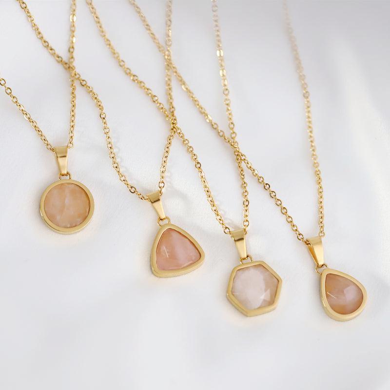 18K Plated Rose Quartz Necklace-Necklaces-NEVANNA