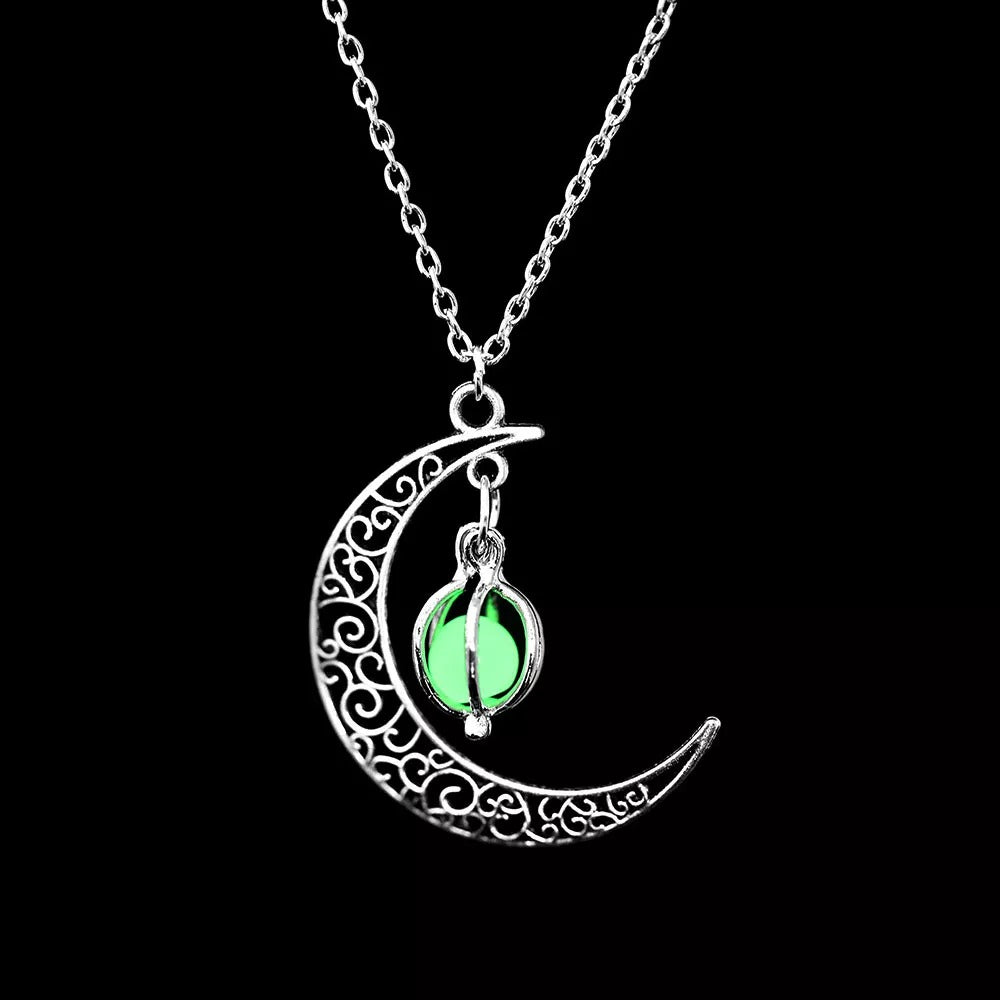 Glow In The Dark Crescent Moon Pendant Necklace-Necklaces-NEVANNA