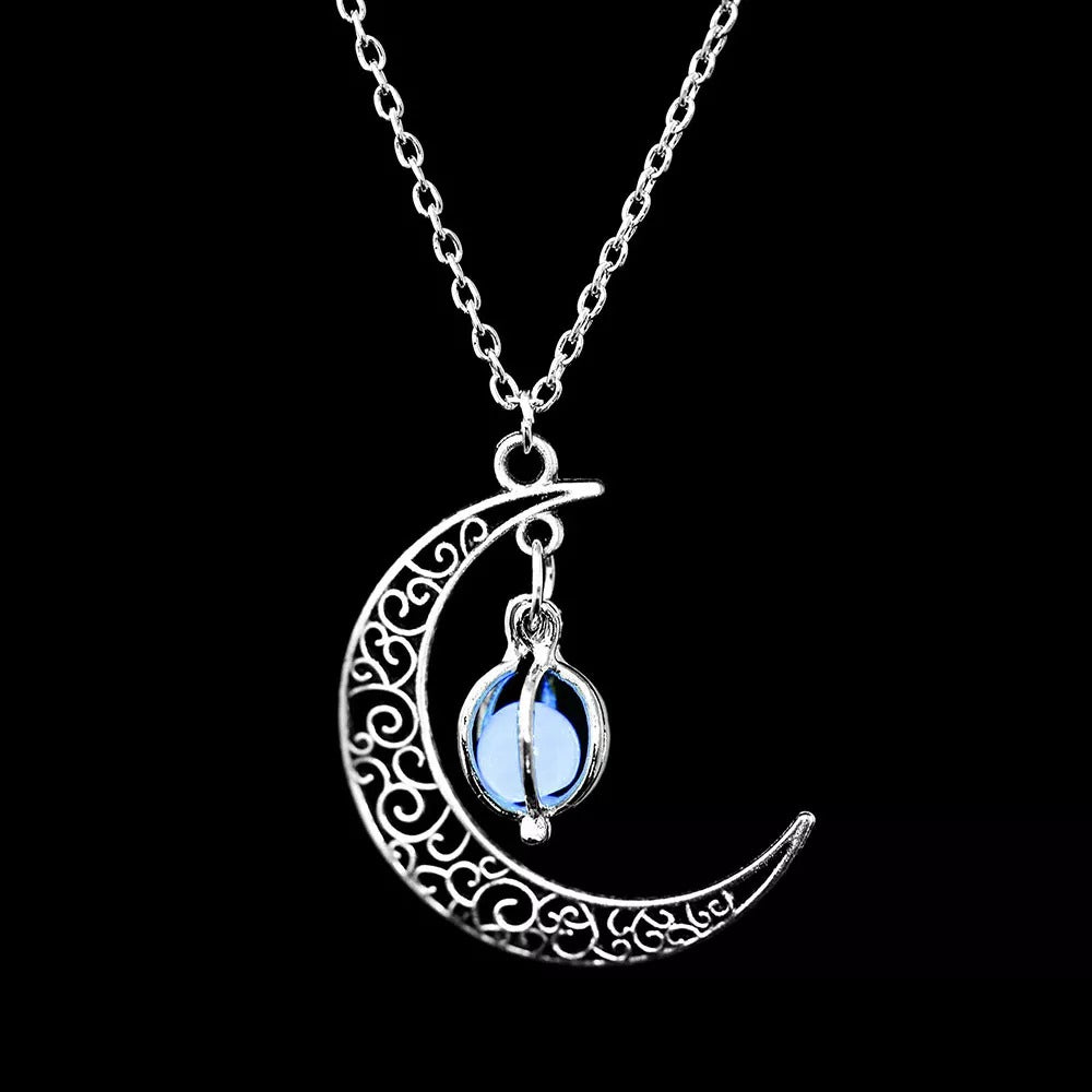 Glow In The Dark Crescent Moon Pendant Necklace-Necklaces-NEVANNA