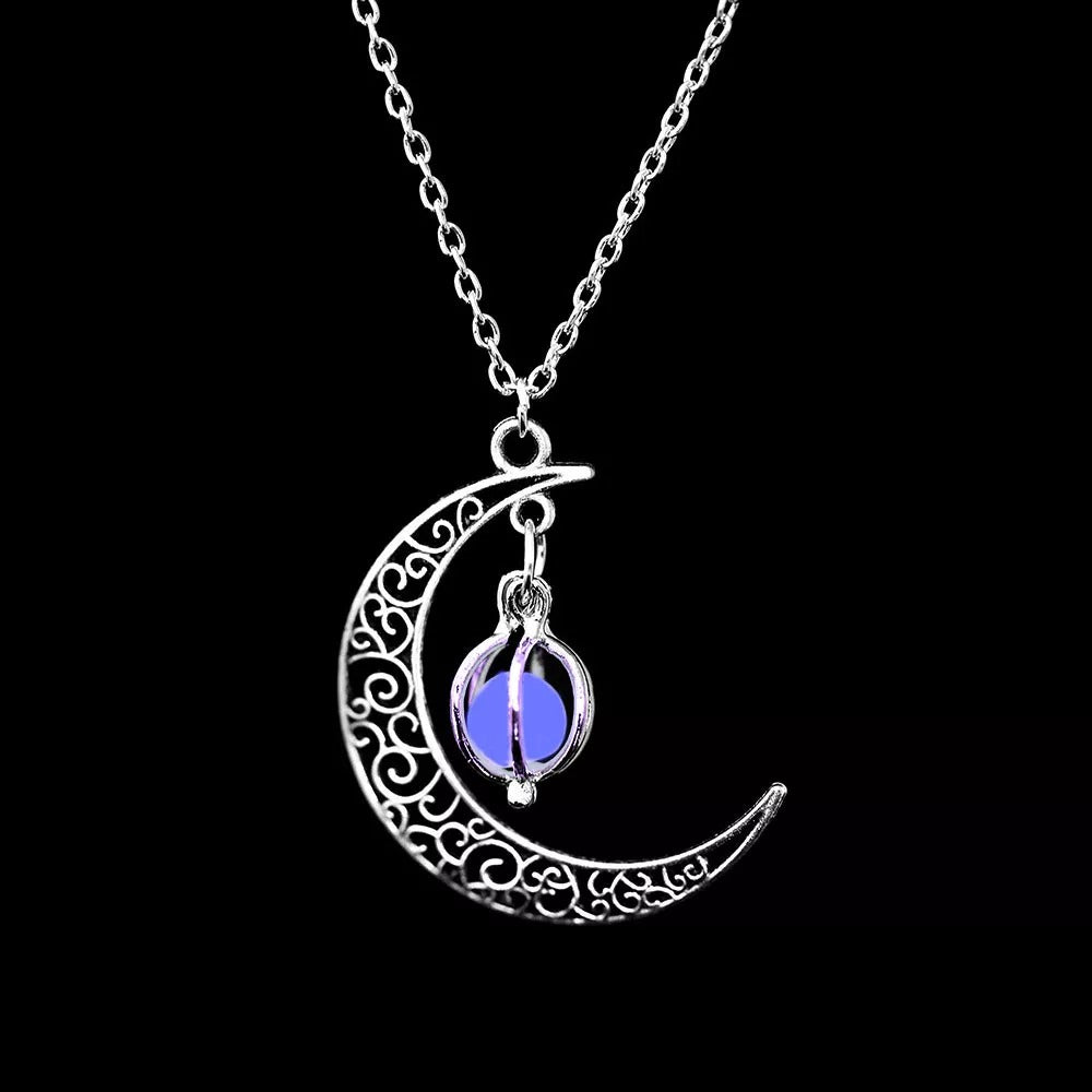 Glow In The Dark Crescent Moon Pendant Necklace-Necklaces-NEVANNA