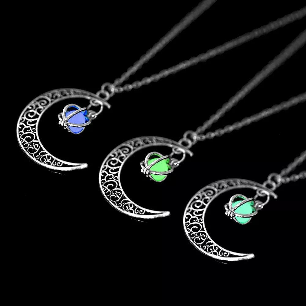 Glow In The Dark Crescent Moon Pendant Necklace-Necklaces-NEVANNA