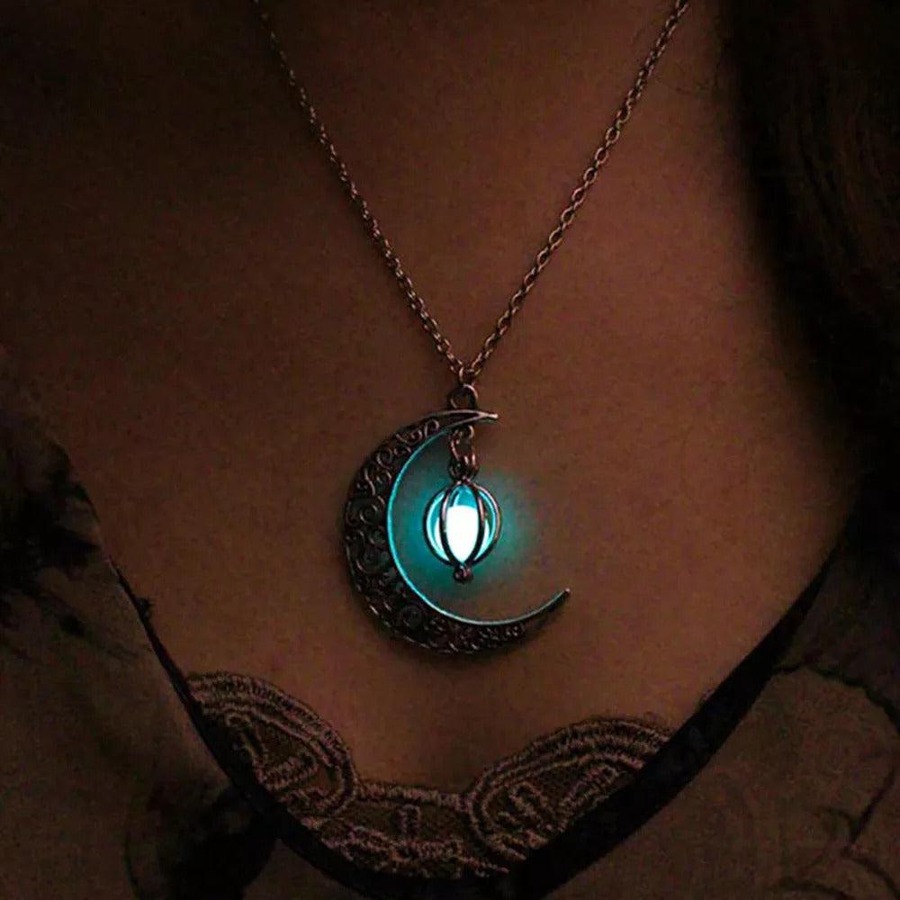 Glow In The Dark Crescent Moon Pendant Necklace-Necklaces-NEVANNA