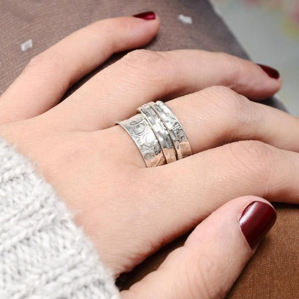 Boho Silver Worry Ring-Rings-NEVANNA