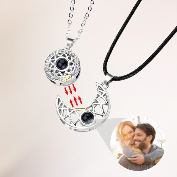 Custom Photo Projection Sun Moon Couple Necklace-Necklaces-NEVANNA