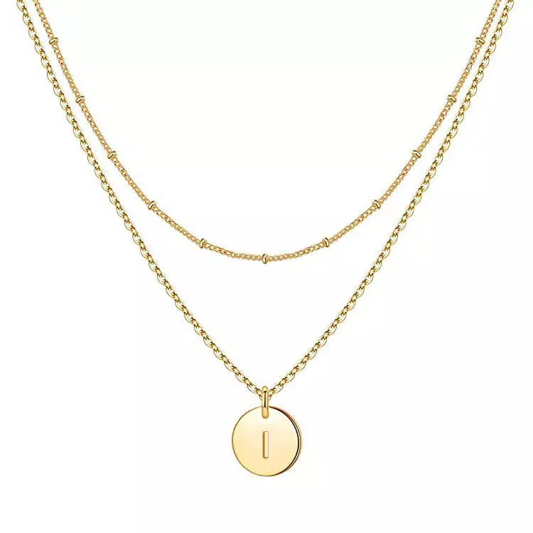 Double Chain Initial Coin Necklace-Necklaces-NEVANNA