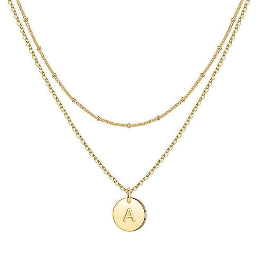 Double Chain Initial Coin Necklace-Necklaces-NEVANNA