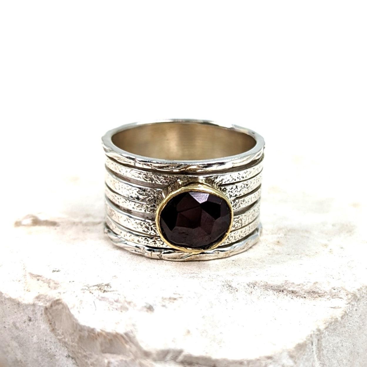 Esme - Garnet and Sterling Silver Spinning Ring-Rings-NEVANNA