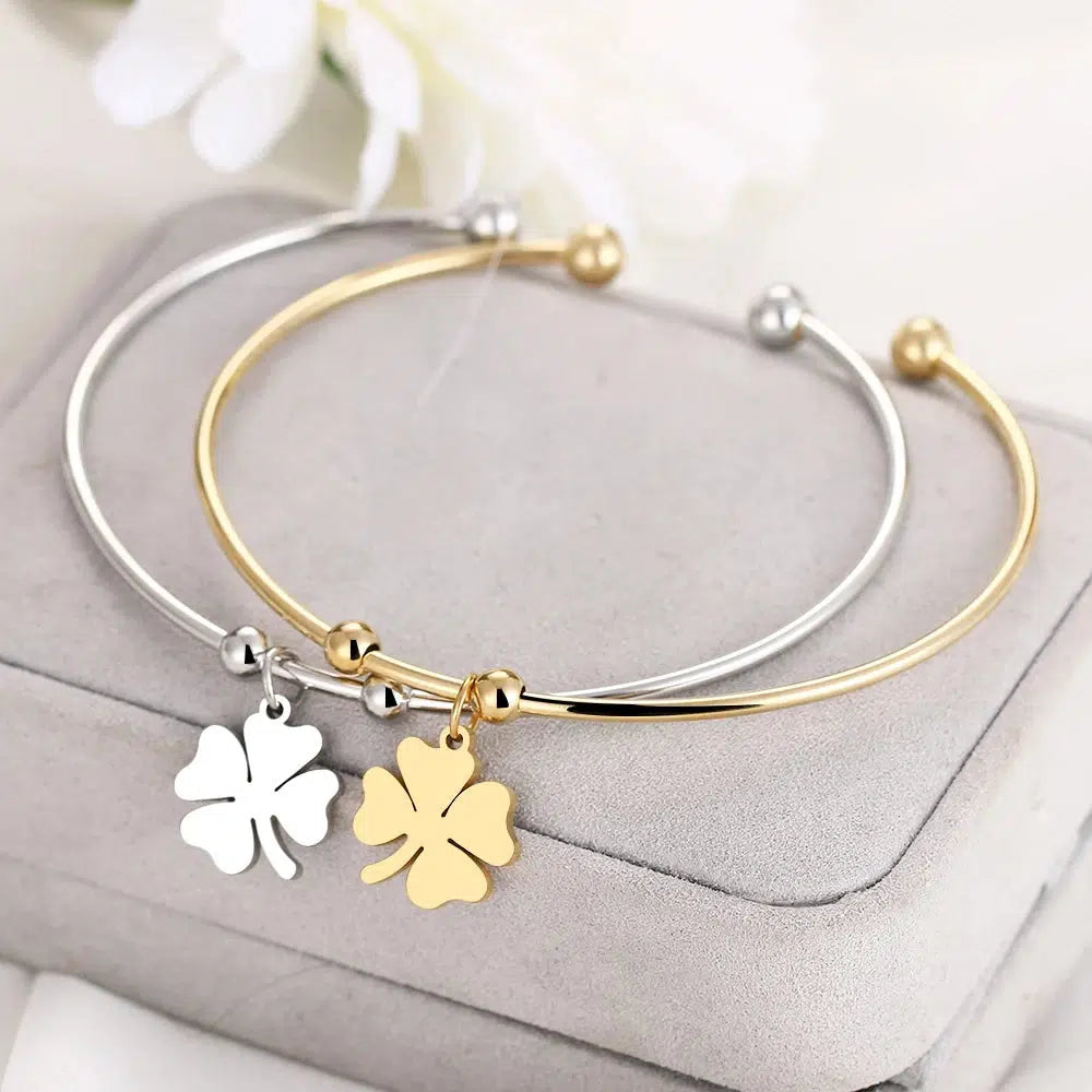 Four Leaf Clover Open Bracelet-Bracelets-NEVANNA