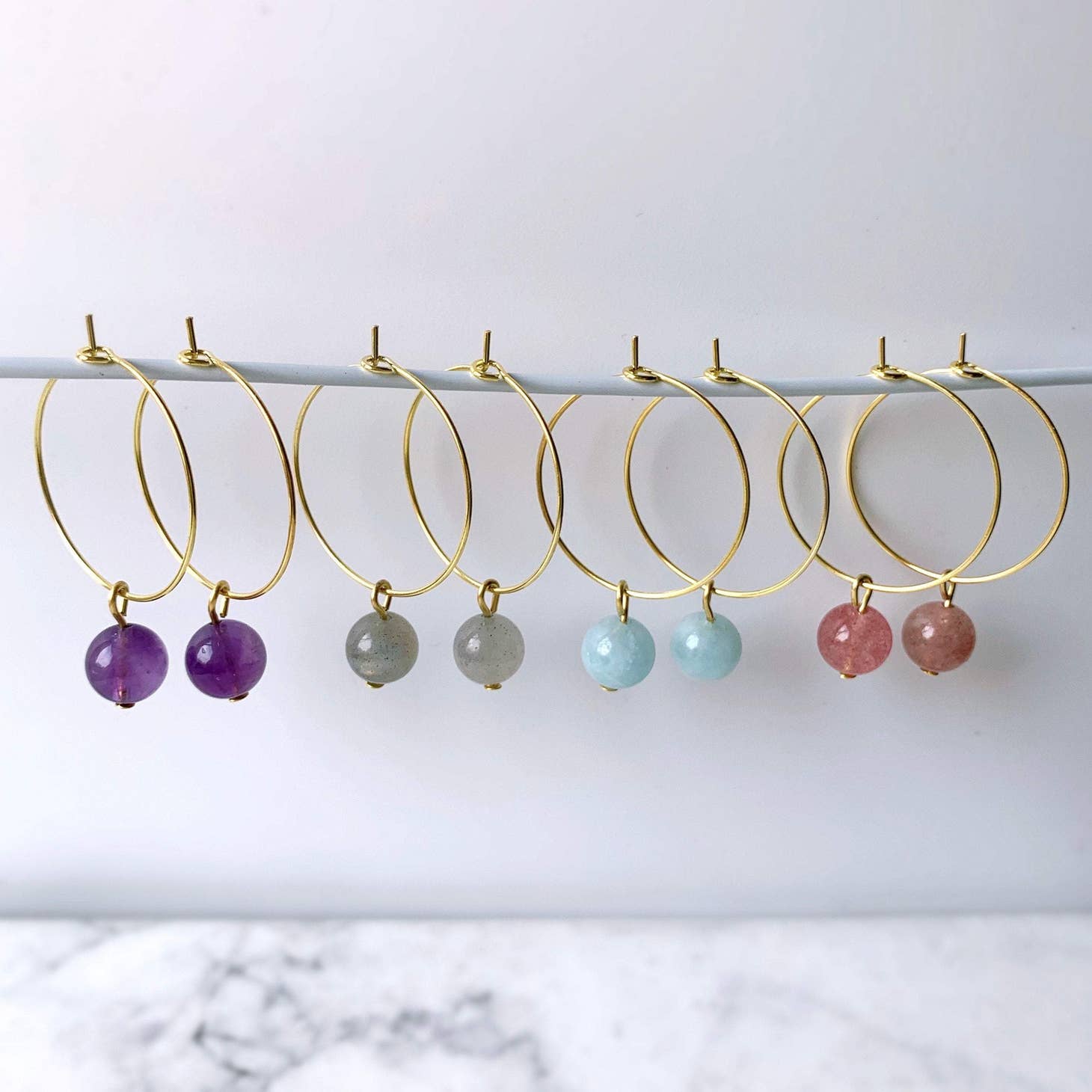 Gemstone Beads Hoop Earrings - Amethyst-Earrings-NEVANNA