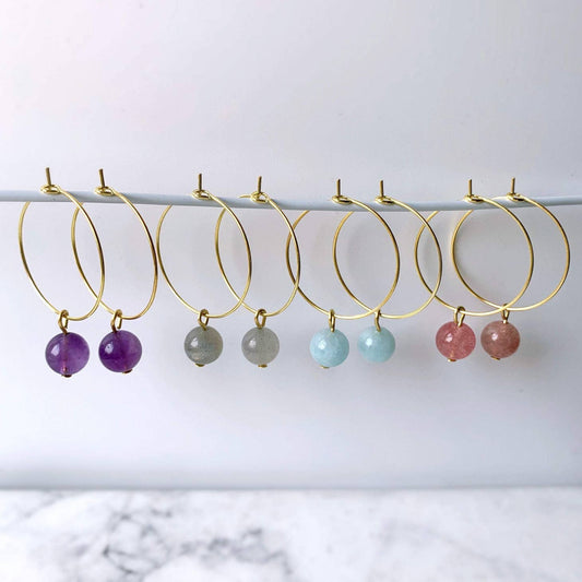 Gemstone Beads Hoop Earrings - Amethyst-Earrings-NEVANNA