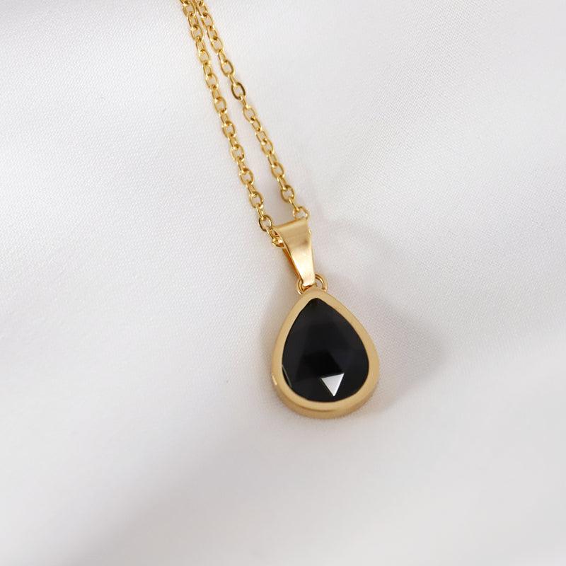 Gold-Plated Black Agate Necklace-Necklaces-NEVANNA