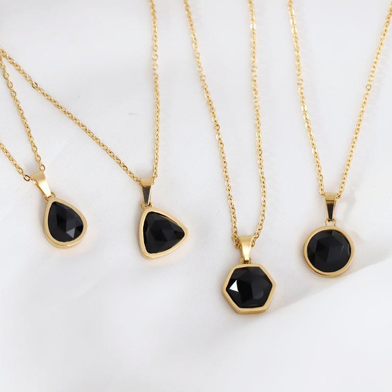 Gold-Plated Black Agate Necklace-Necklaces-NEVANNA