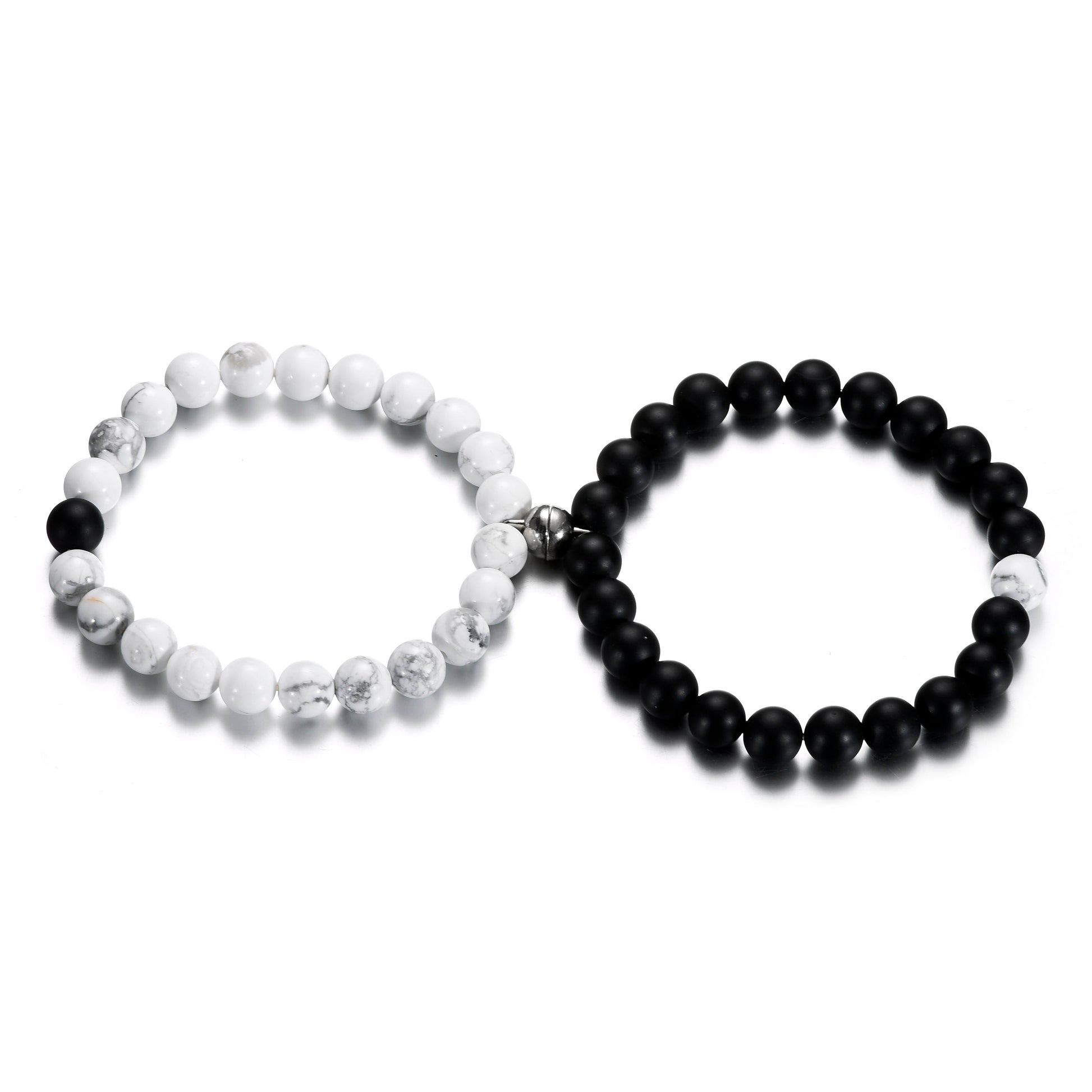 Howlite and Matte Black Agate Magnetic Couple Bracelets-Bracelets-NEVANNA