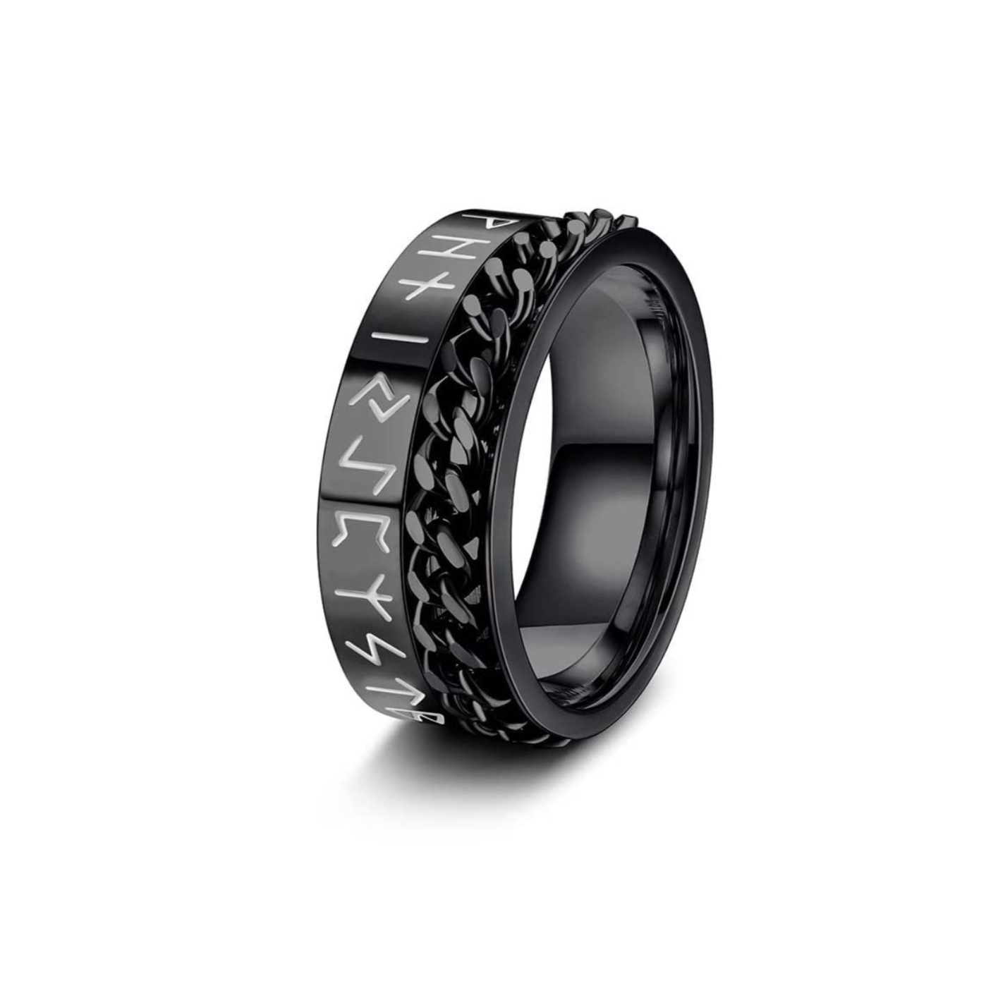 Nordic Runes & Chain Spinner Ring-Rings-NEVANNA