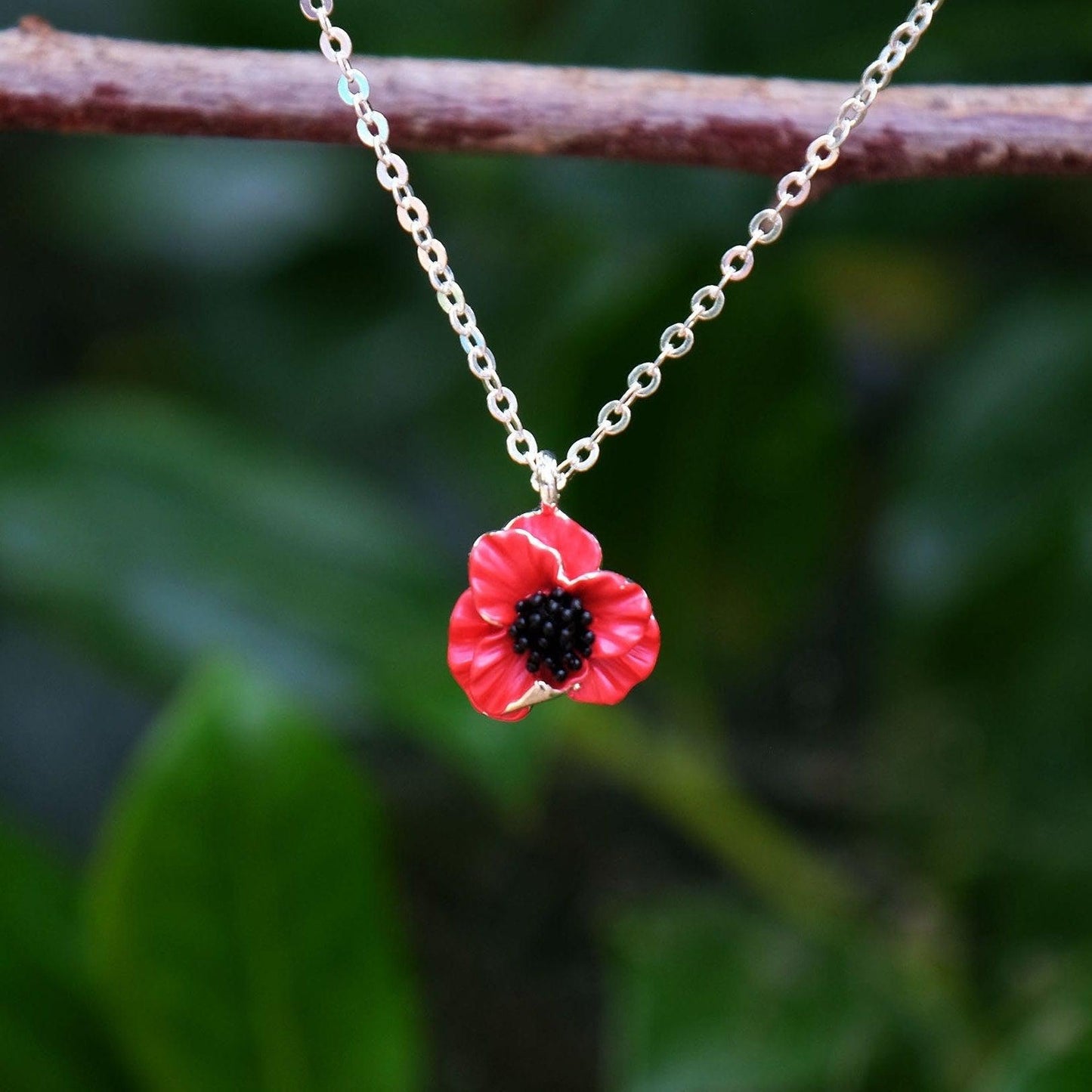 Red Poppy Flower Necklace-Necklace-NEVANNA