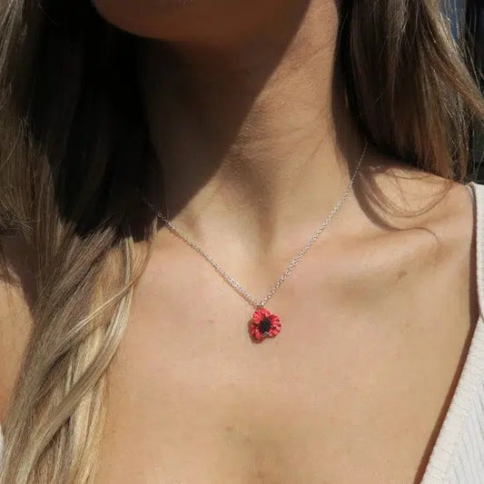 Red Poppy Flower Necklace-Necklace-NEVANNA