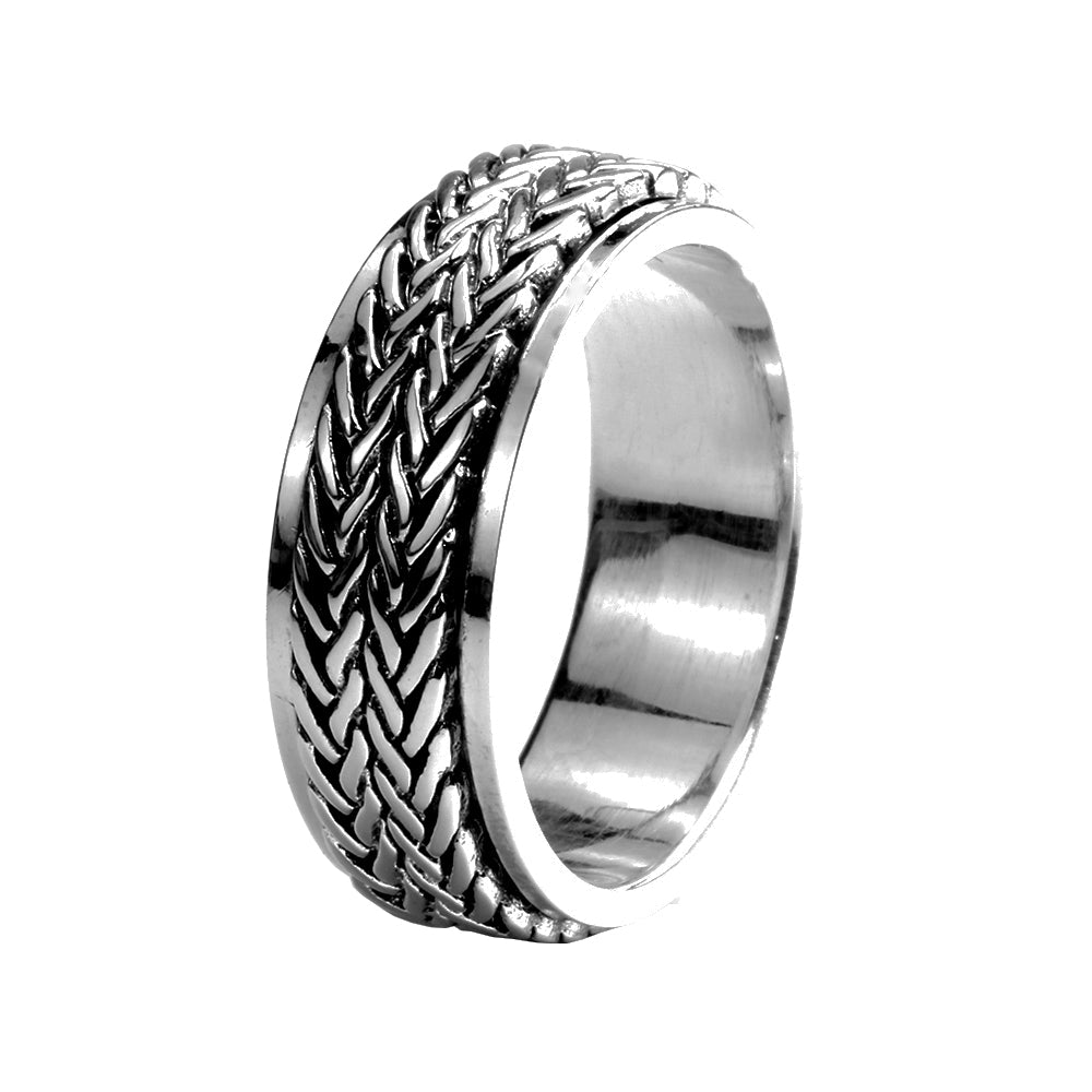 Tibetan Silver Rope Spinner Ring-Rings-NEVANNA