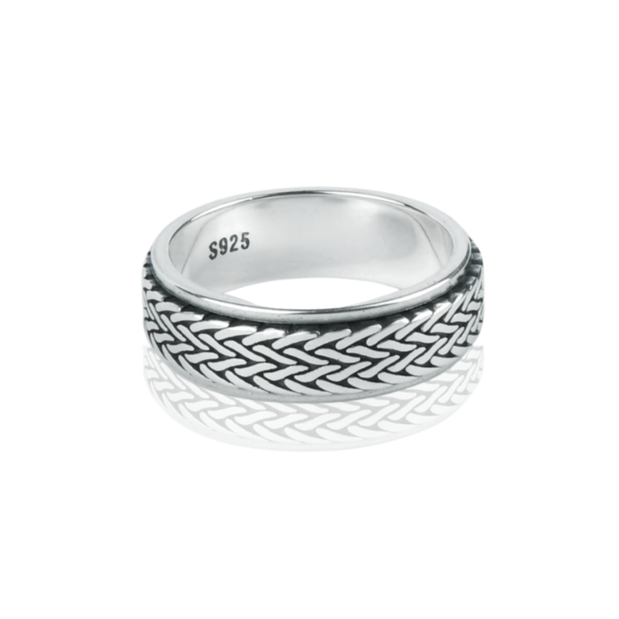 Tibetan Silver Rope Spinner Ring-Rings-NEVANNA