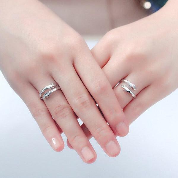 Unique Meaningful Hugging Hands Silver Ring-Rings-NEVANNA