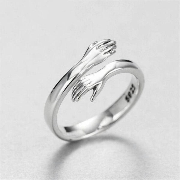 Unique Meaningful Hugging Hands Silver Ring-Rings-NEVANNA