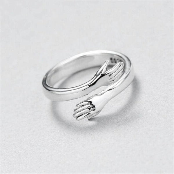 Unique Meaningful Hugging Hands Silver Ring-Rings-NEVANNA