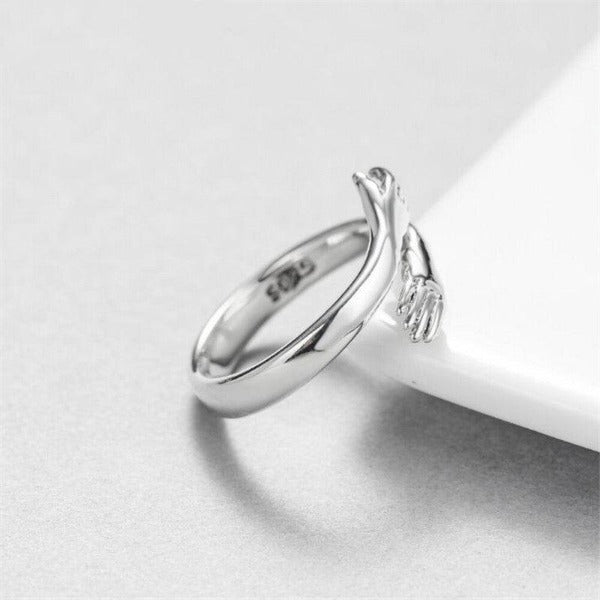Unique Meaningful Hugging Hands Silver Ring-Rings-NEVANNA