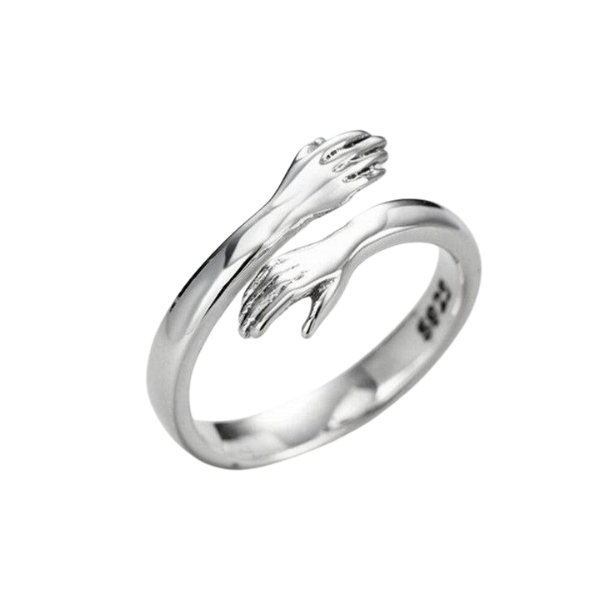 Unique Meaningful Hugging Hands Silver Ring-Rings-NEVANNA